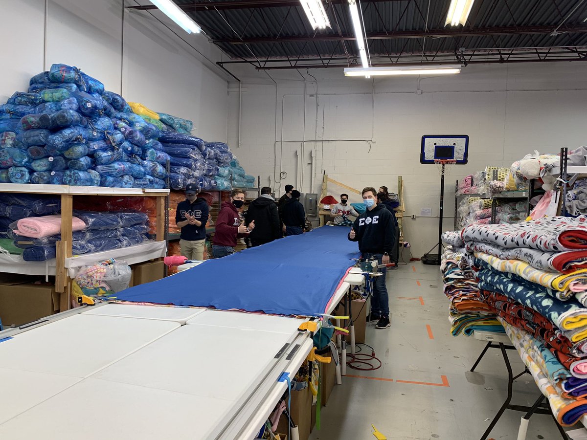 LTUSigEp's tweet photo. Big shoutout to everyone who came today to help out Fleece and Thank you! We cut out over 150 different blanket kits and built a storage shelf for the facility. Thank you for letting us help out Fleece and Thank you! https://t.co/R1nrzTMRx8