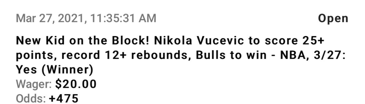 GooseOnBulls's tweet photo. Well @BetRivers, this @NikolaVucevic “New Kid on the Block” player special was too intriguing to pass up... I’ll be happy with just a W, but extra never hurt. Promo code “OnTap” for up to a $250 match. @OnTapSportsNet #WeBullieve #BullsNation https://t.co/CKfHBvemFa