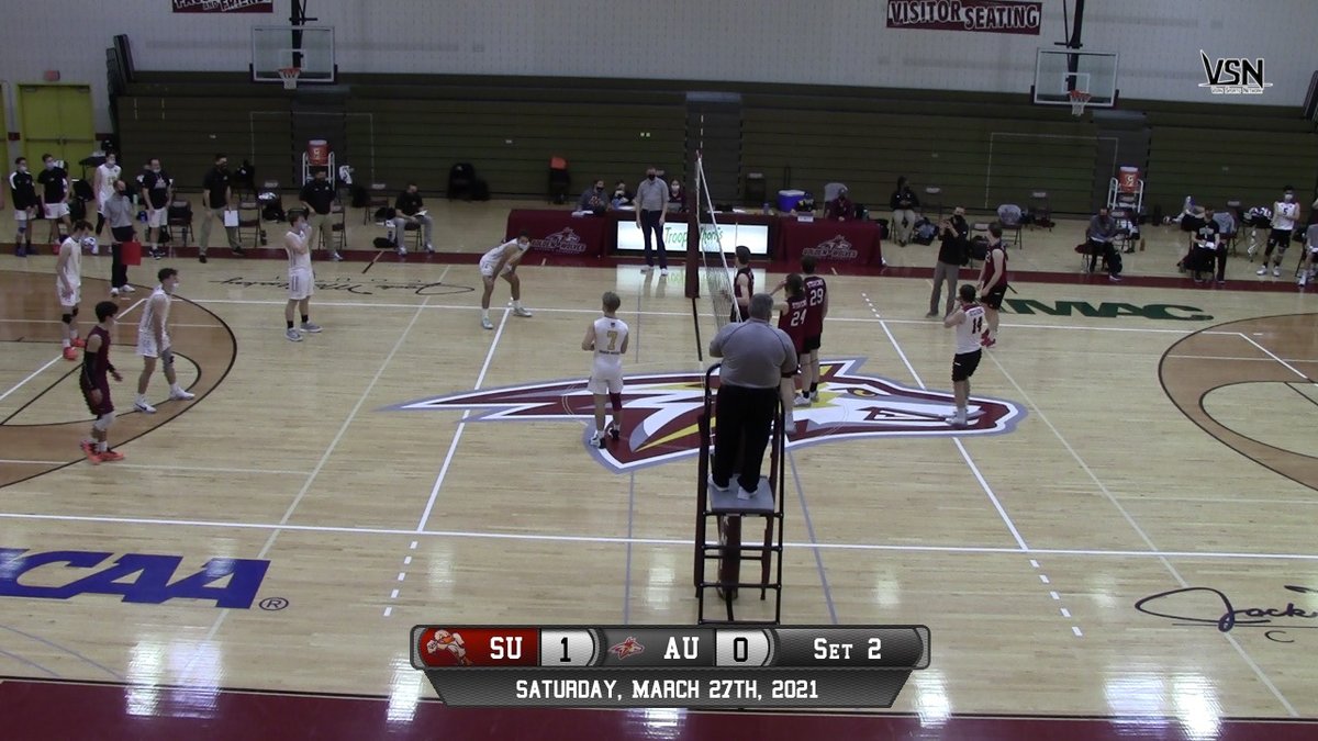The first set of game one of today's men's volleyball matchup goes to Steven's Institute of Technology. Alvernia: 27 - Steven's: 29 <a href="/vernathletics/">Golden Wolves</a>
