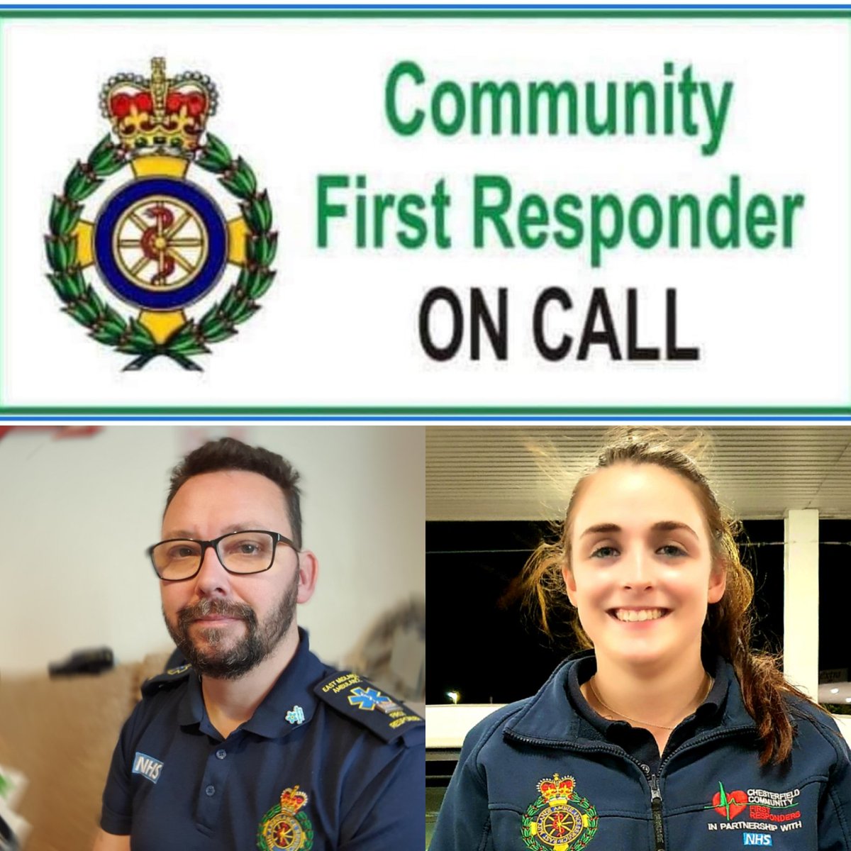 CfieldCFRs's tweet photo. Look who's on CFR15 tonight. 

Mark and Jordi will be logging on standby from around 18:00 in #Chesterfield supporting @EMASNHSTrust @EMAS_CFR 💚❤💚❤
If you see these in our Community First Responders car give them a 👋 

#EMASCFR #volunteers #communitylove https://t.co/kSO4uvWWor