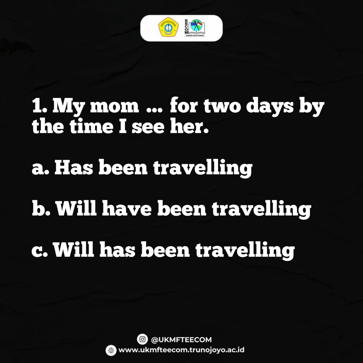 ukmfteecom's tweet photo. Hi everyone! We're back, quiz time!! 🥳

IG : @ukmfteecom
YOUTUBE : UKM-FT EECOM
WEB : https://t.co/Ti3MyJ1JOG

#EECOM2021 #BEEECOM #BEENJOY #BEHAPPY #LearnEnglish #StayAtHome https://t.co/NJw5p8GwUL