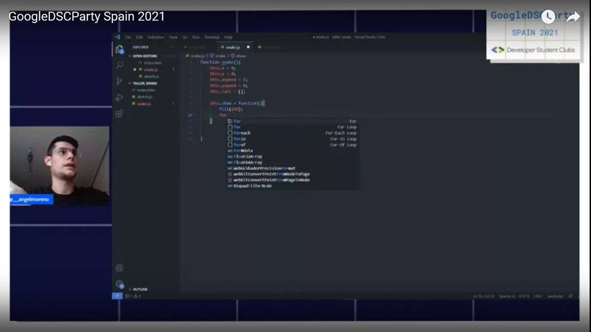 DSCEpitechSpain's tweet photo. Now: @__angelmoreno from @DSC_Valladolid is live coding a Snake game with Tensorflow Js ! 😍

#GoogleDSCParty https://t.co/7j4oY32tdm