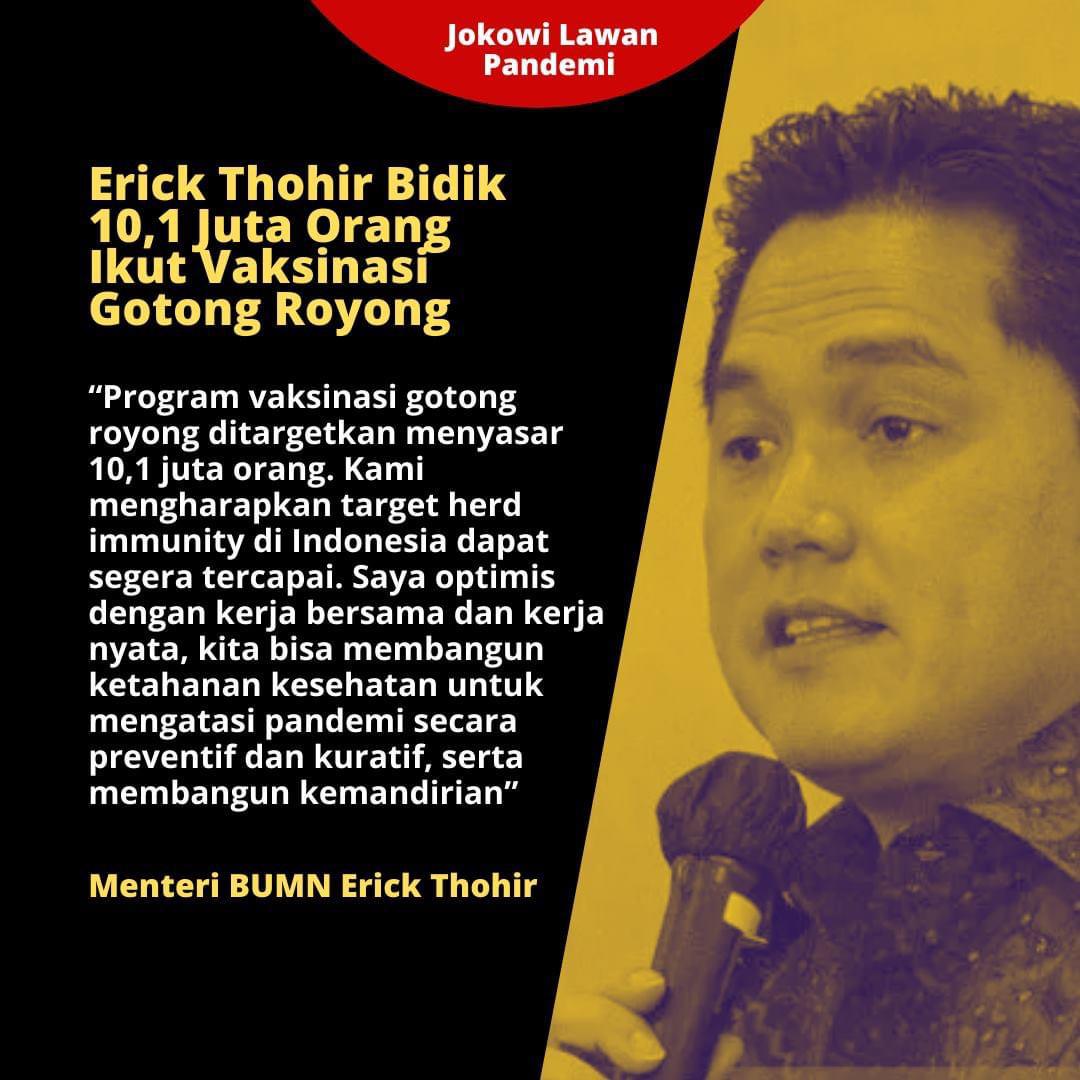 Kita optimis dan dukung pemerintah pak Jokowi dalam melaksanakan program vaksinasi gotong royong..
<a href="/itsnatnat7_/">Nat Nat</a> @YN___79 <a href="/kenhans03/">Ken Hans</a>