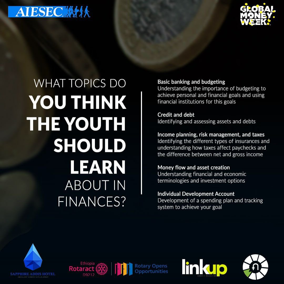 equbapp's tweet photo. Giving the youth the opportunity to learn about financial could be the key to creating a more financially stable society in the future. And if so what should the youth know about finances today for a better tomorrow?

#AIESECinEthiopia #AIESEC
#GlobalMoneyWeek2021 #equb #equbapp https://t.co/aNK9ltGkdm