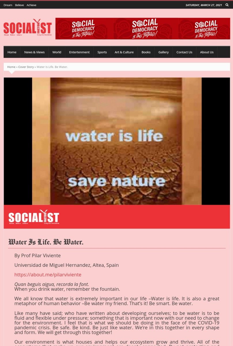 PilarViviente's tweet photo. Viviente, P. (2021, March). Water Is Life. Be Water. Socialist Factor magazine.
https://t.co/FZ4ZUFp7px
#PilarViviente #waterislife #bewater #socialistfactor #contributoreditor #spain #ArtsandCulture #environmentalart #environmentaleducation #climatechange #climateemergency #art https://t.co/WcJRBSD4qm