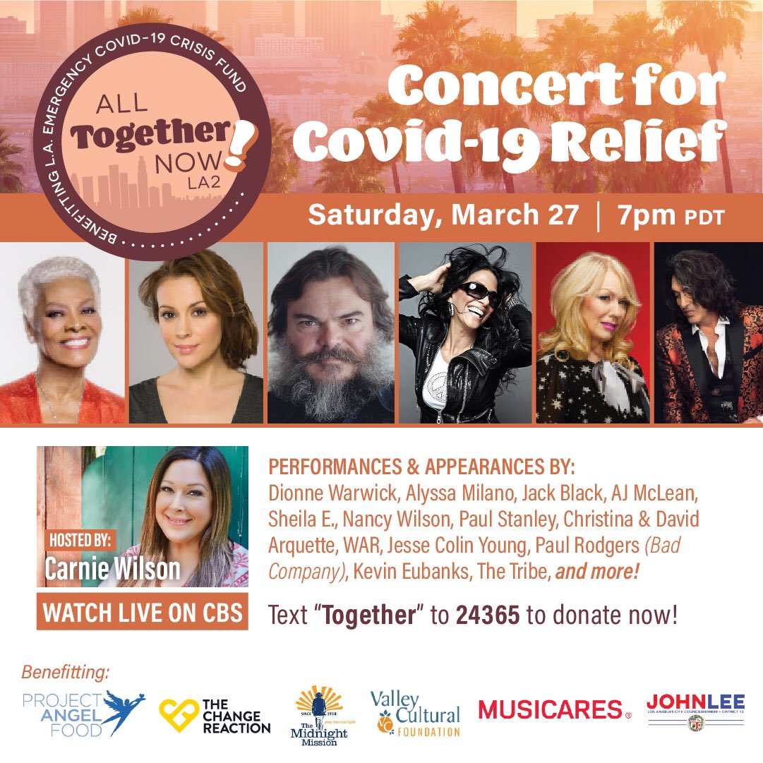 Please watch tonight on CBS TELEVISION!!! Channel 2 (or streaming on CBSN) with “All Together Now -LA2”, a Concert for COVID-19 Relief 7-8Pm PDT & I’ll be answering phones in the call center. Ask for me when you call and be ready to donate what you can. 🌹#alltogethernowla #cbs