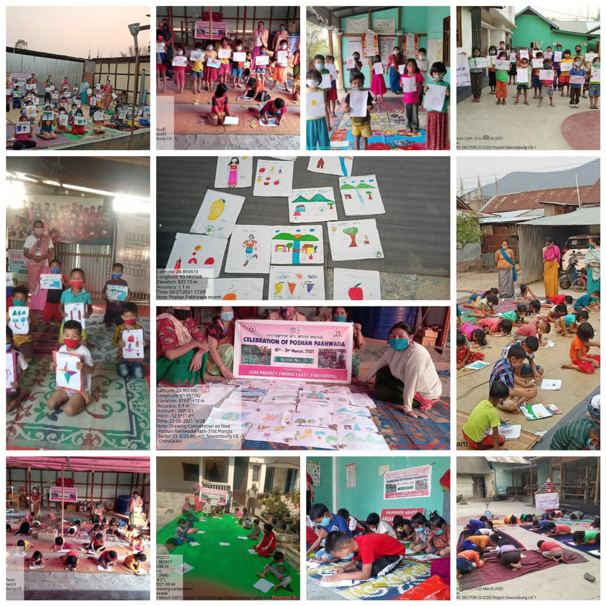 MoirangSenny's tweet photo. AWWs &amp; AWHs of Sector 23, ICDS Proj. Imp/E-1 orgd. Drawing Competition to reflect the children on more knowledge of nutritious food choice for healthy World during #PoshanPakhwada2021 @MinistryWCD @PMOIndia @POSHAN_Official @NBirenSingh @ManipurPoshan @NgangomU @BanteeKonthouj1 https://t.co/pWsSJbp0vD