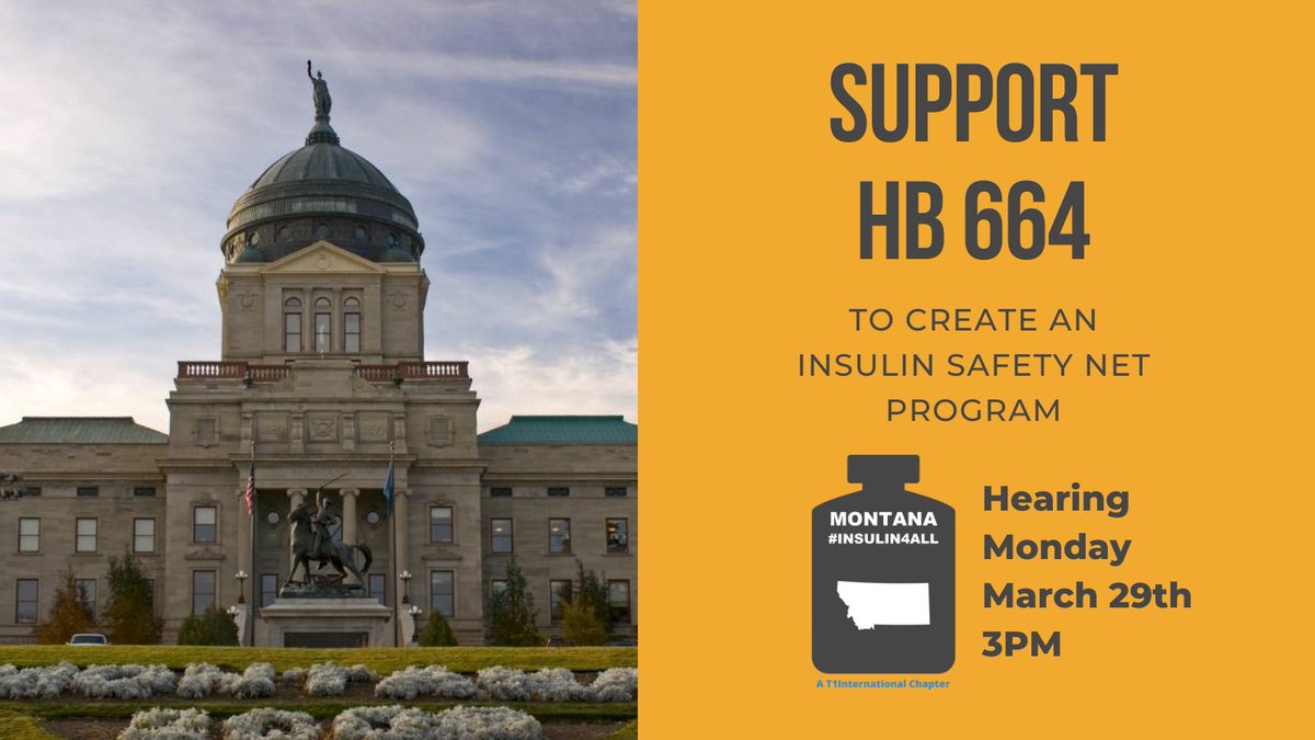 Action alert! 

A hearing will take place on Monday, 3/29 at 3PM in the House Human Services Committee to address the #insulin price crisis. #HB664, sponsored by Rep. Katie Sullivan (D-Missoula) will create an insulin safety net program. 

#MTLeg #MTPol #insulin4all