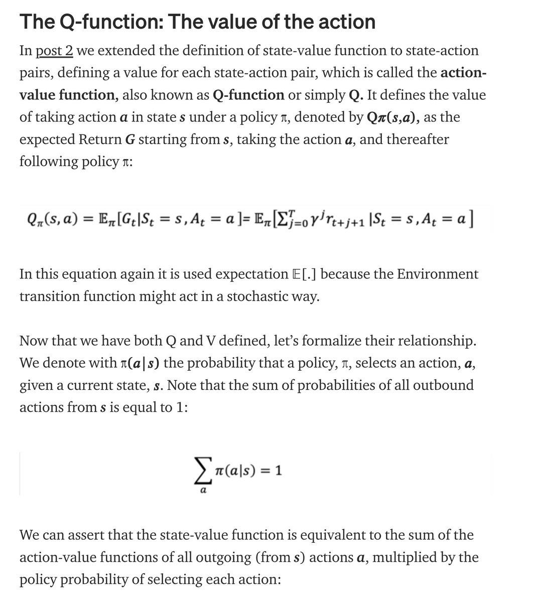 gp_pulipaka's tweet photo. The Bellman Equation: V-Function and Q-Function Explained. #BigData #Analytics #DataScience #AI #MachineLearning #IoT #IIoT #Python #RStats #TensorFlow #Java #JavaScript #ReactJS #CloudComputing #Serverless #Linux #Mathematics #Programming #100DaysofCode 
https://t.co/BoYSqtHaPF https://t.co/FglF4BM5Wc
