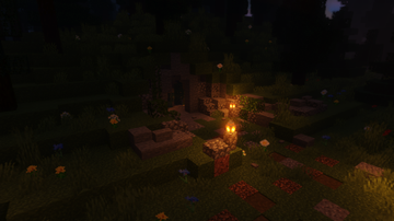 The front of a cave in the nighttime