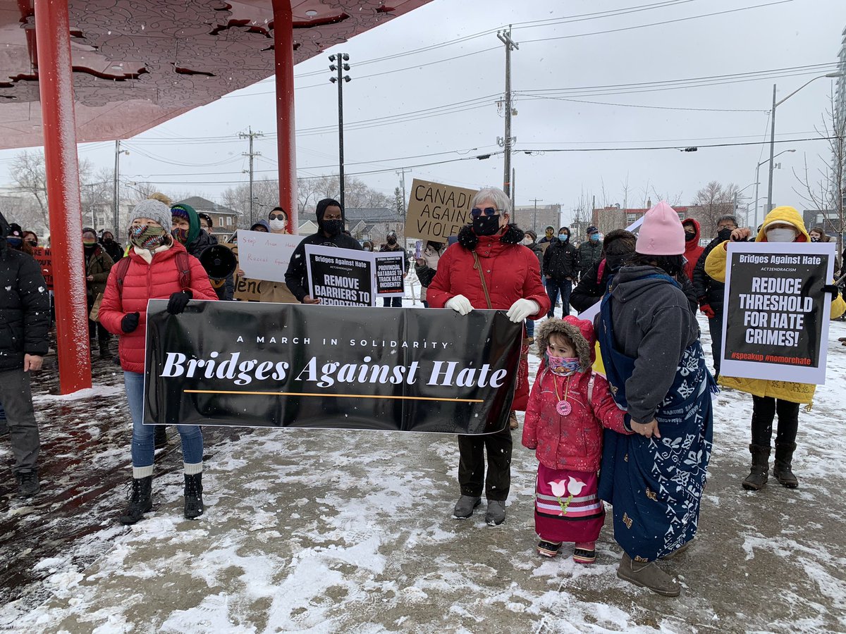 apaulagetics's tweet photo. More from Bridges Against Hate. #stopasianhate #speakup #NoMoreHate #yeg #yegdt #edmonton #yegactivist #photojournalism #protest #protestsigns #EndRacism #StopRacism https://t.co/enf5xwdrBe
