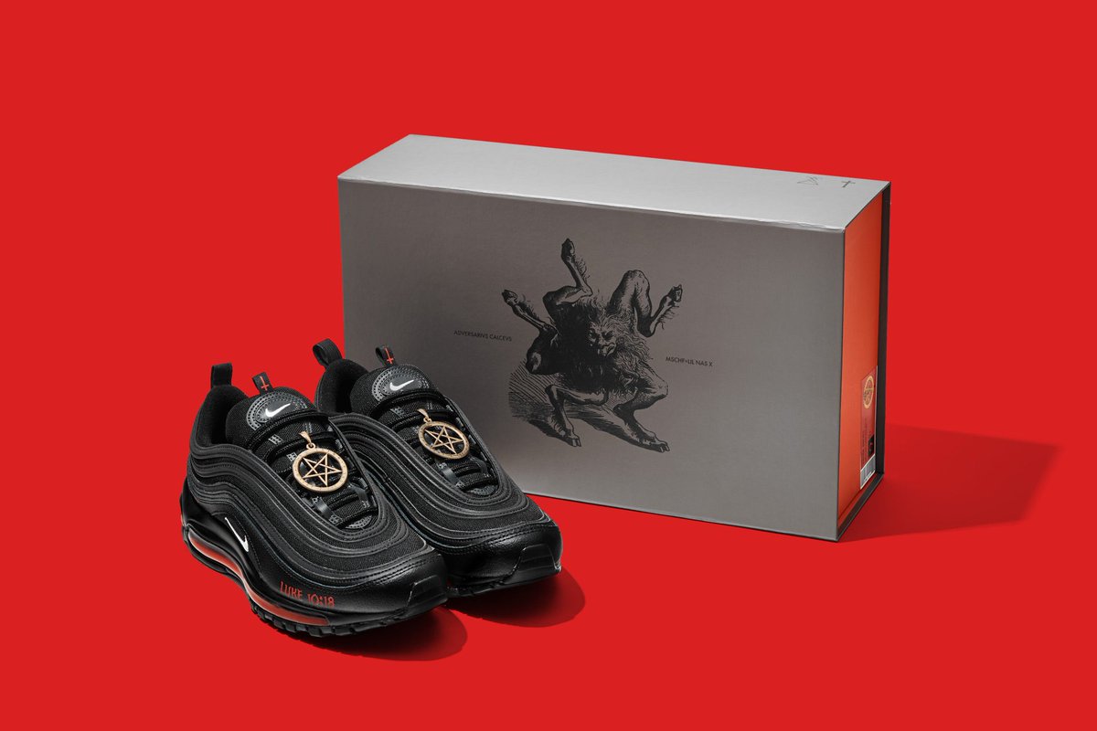 PopCrave's tweet photo. Lil Nas X set to release limited edition "Satan Shoes” that are reportedly filled with 66cc of red ink and "one drop of human blood."

Launching on March 29th for $1,080. https://t.co/0uB6TfRTOT