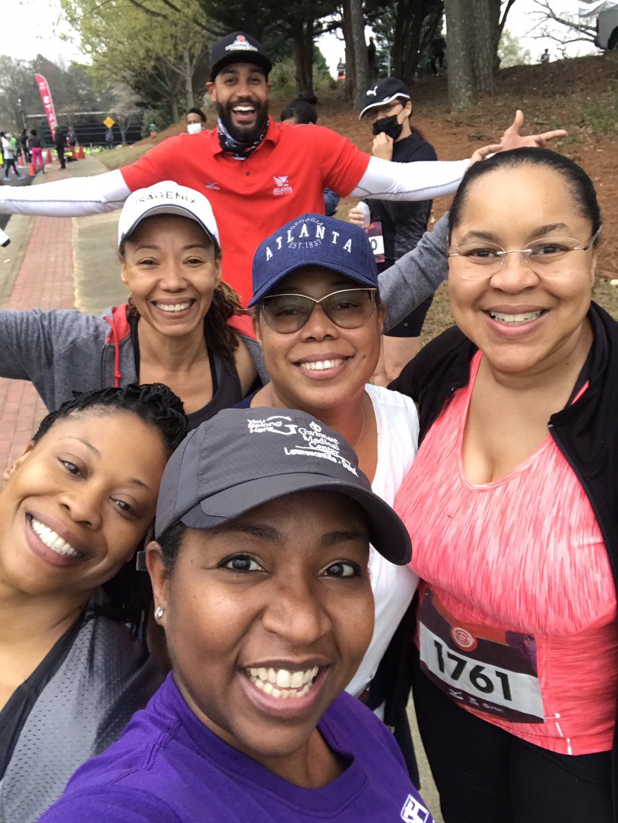 RozMoeDee's tweet photo. The DJ at the AW5K today was the bomb! Literally... he photo bombed our pic! Loved it!   
This was my first 5K... I’m hooked! Such a fantastic time ! @ATLtrackclub #AW5K https://t.co/3mIwCJEAbk