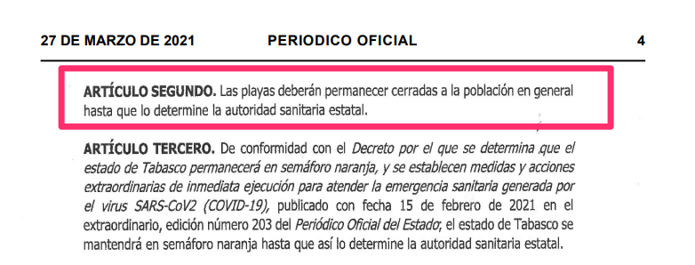 HectorTapia_'s tweet photo. ⭕️#ÚLTIMAHORA
Publica el @Gobierno_Tab decreto con el que ordena el  cierre de playas, albercas y balnearios, como parte de las medidas para reducir los contagios de #COVID19  en #Tabasco. https://t.co/qQYjSdJkdI