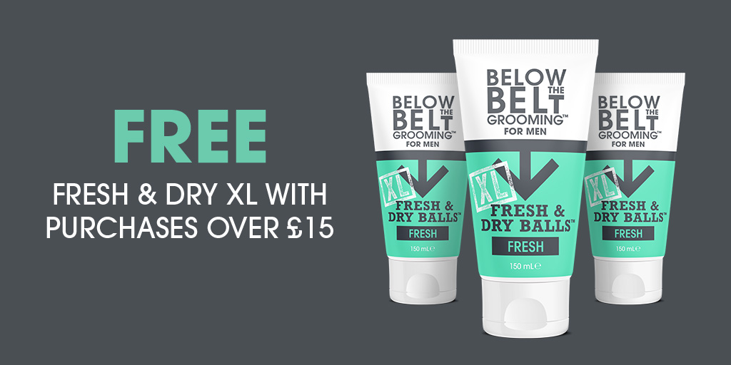 Did somebody say FREEBIE?! 🤩

There are only a few more days left for you to get your hands on a FREE Fresh &amp; Dry XL when you spend over £15 👉🏼  btbgrooming.co.uk/shop/

Apply a penny-sized amount to your nuts after showering, for up to 10 hours of freshness - thank us later 😉