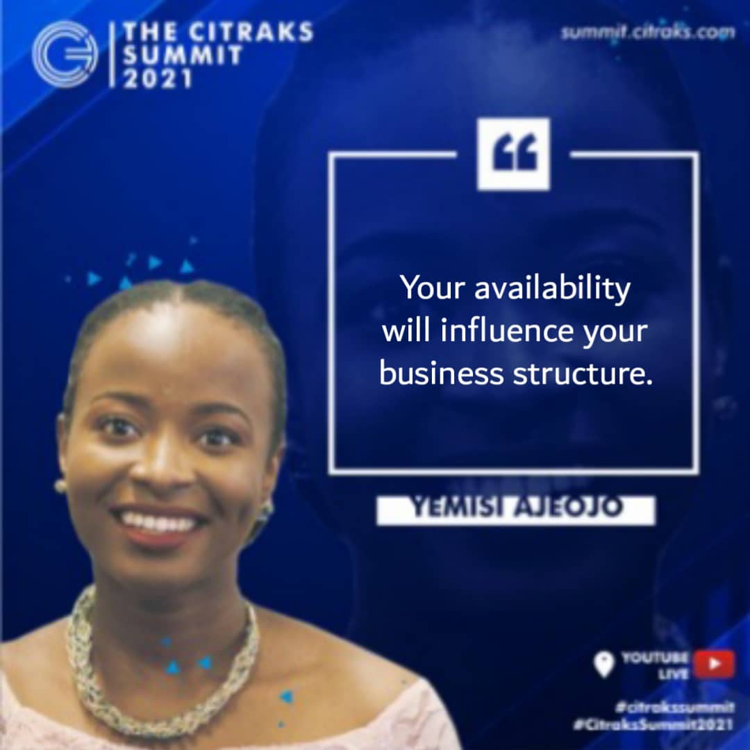 gloryportaltv's tweet photo. Your availability will influence your business structure. Yemisi Ajeojo @Yemisi_Ajeojo 
#citrakssummit
#citrakssummit2021 https://t.co/aQPIx85KFj