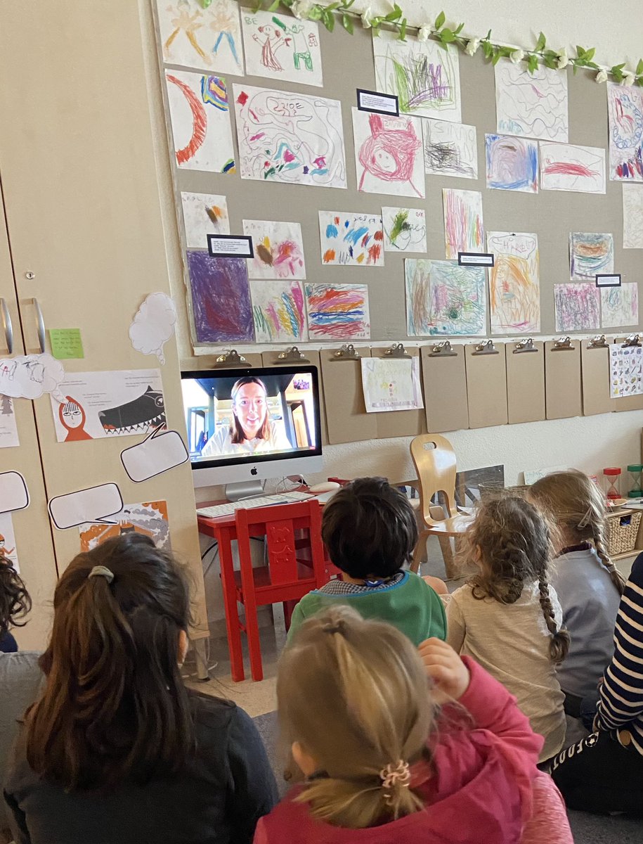 sjosborne12's tweet photo. When your teacher is at home on maternity leave and she jumps on Zoom to read a story ❤️❤️❤️❤️ how lucky we are  @ISZL @weasyw https://t.co/GjonToF4B1