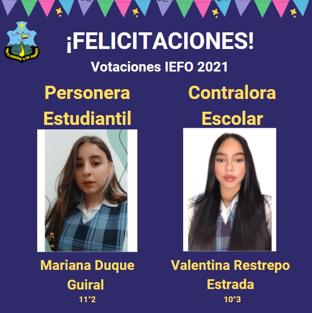 federicoozanam's tweet photo. La #IEFO felicita a la Personera estudiantil Mariana Duque Guiral y a la Contraloría escolar Valentina Restrepo Estrada #LíderesEstudiantiles 2021
@AlcaldiadeMed @soyalejangu @personeriamed @ContraloriaMed https://t.co/1CbUNT16fh