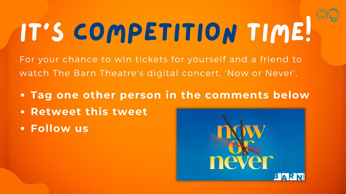 ArtsShowTweets's tweet photo. Competition Time! 🎉
Win two tickets for @theBarnTheatre digital concert 'Now or Never'.
- Tag one other person in the comments below
- Retweet this tweet
- Follow us
(You can enter more than once)
#competition #ArtsSW #Theatre #Concert #worldtheatreday #worldtheatreday2021 https://t.co/v01QIiWkQo