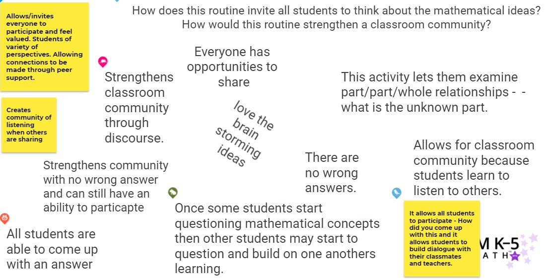 How does the Notice and Wonder routine invite all students to think about mathematical ideas?  This is what our K-2 group said today.  Wow - one routine has so much power in empowering students in the math classroom! #learnwithIM #SPSMath