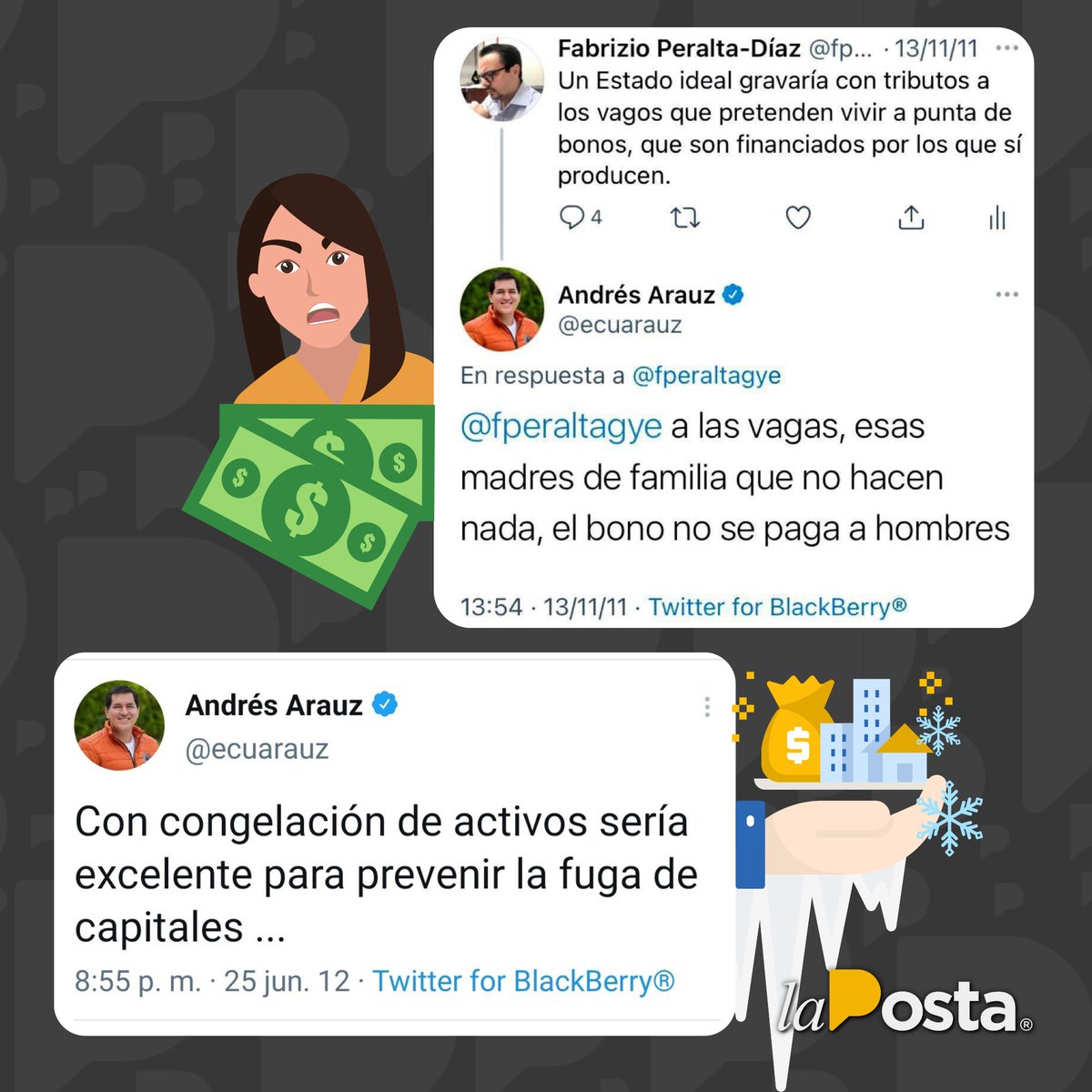 LaPosta_Ecu's tweet photo. En Twitter lo agarraron desprevenido al Llaverito Arauz con un par de publicaciones que hizo en el 2011 sobre las mujeres que cobran el bono de desarrollo y la congelación de activos al muy Mahuad style. 👀😱 https://t.co/tvblN1ejq4
