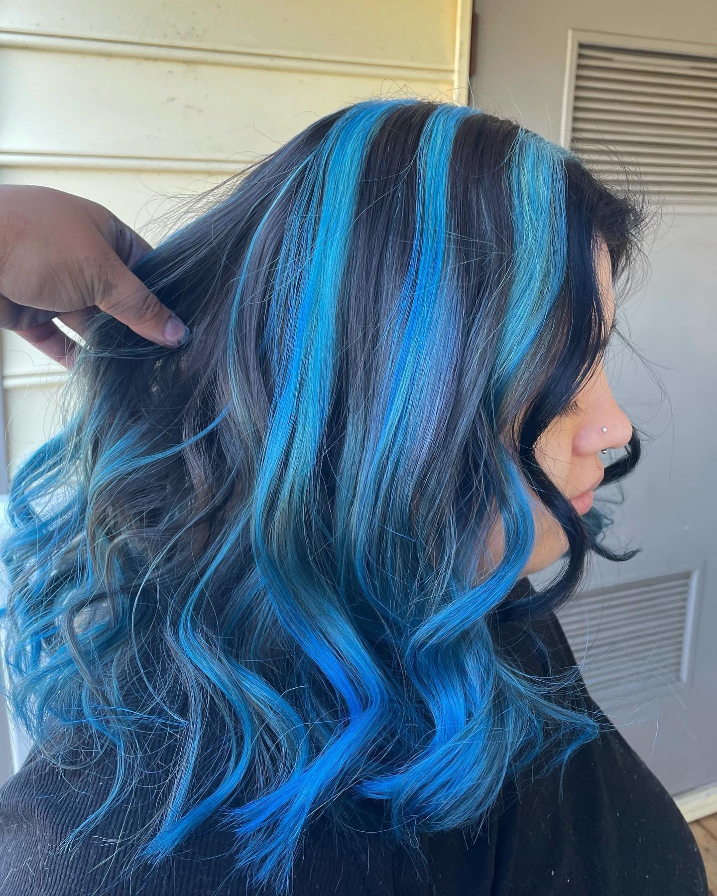 Teal highlights 2024 on black hair