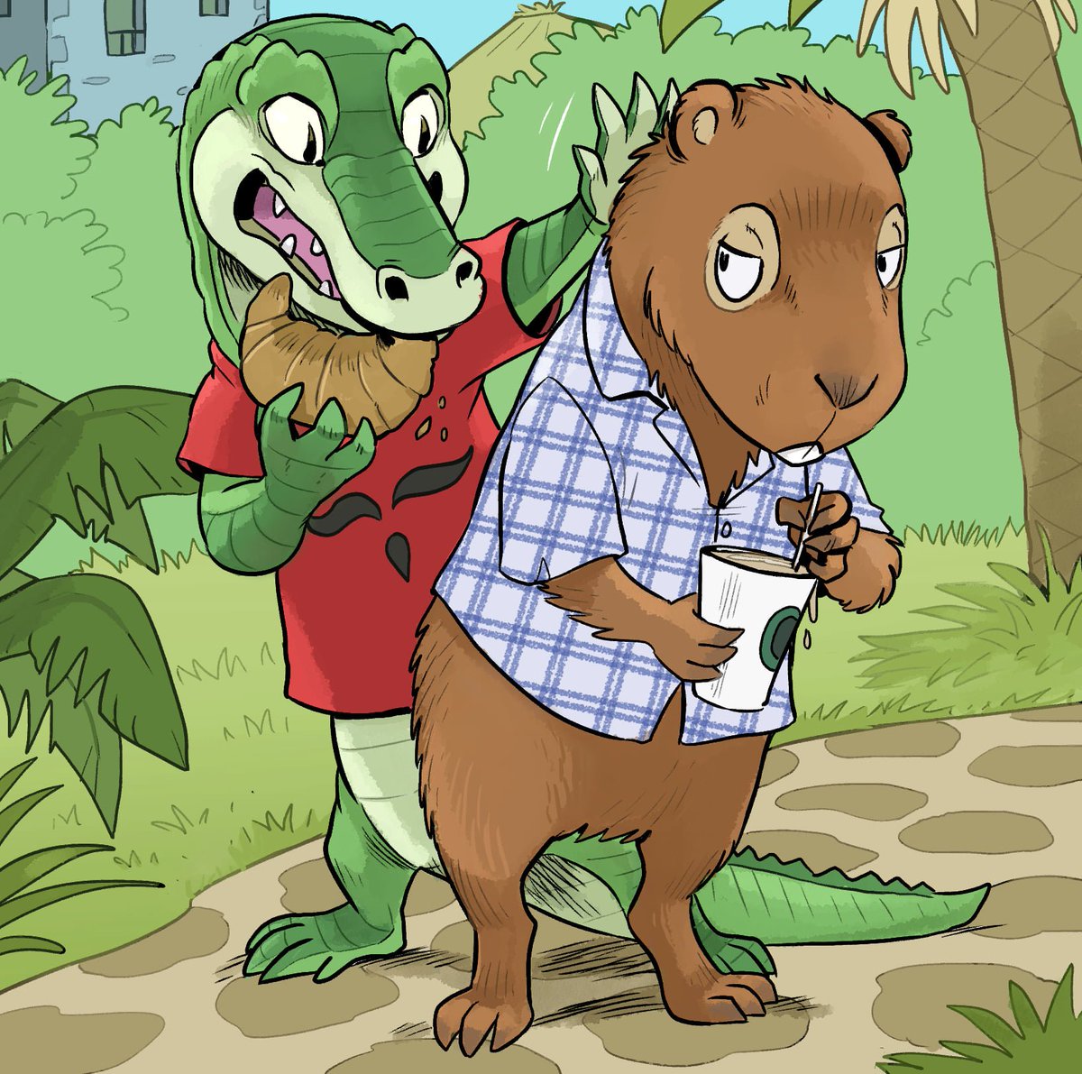 Dokeck's tweet photo. Another free sample. I would love to illustrate a comic for young readers with animals.
#comic #firstreaders #artistsample #portfolio #GN #childrensillustration #capybara #caiman #ProjectSU https://t.co/zYhm9ulE22
