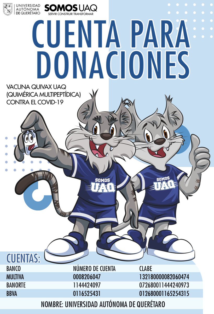 UAQmx's tweet photo. ¿Nos ayudan a pasar la voz? RT

#VacunatonUAQ para consolidar el proyecto de creación de la primera vacuna contra Covid19 en México, TODO SUMA. #SomosUAQ https://t.co/TsLKzBDr3W