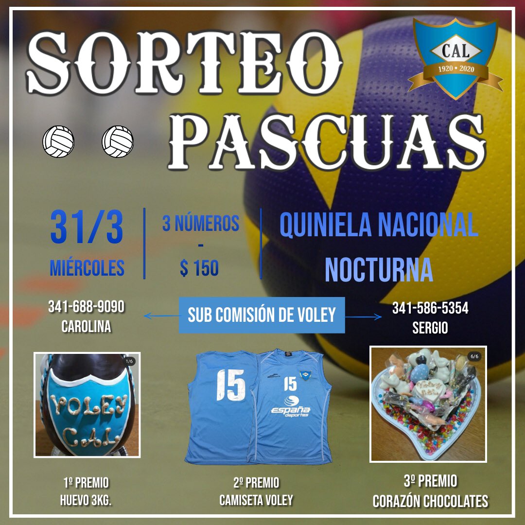 CalibertadClub's tweet photo. #SorteoPascuas
🍫 Se viene el sorteo de Pascuas organizado por la Sub Comisión de Voley de Liber. Se va a sortear el miércoles 31 de marzo, por la Quiniela Nacional, tres números $150.
🏐 Participa del sorteo, así ayudas a recaudar fondos para la disciplina.
#VamosLibertad https://t.co/Z1X2em2goA