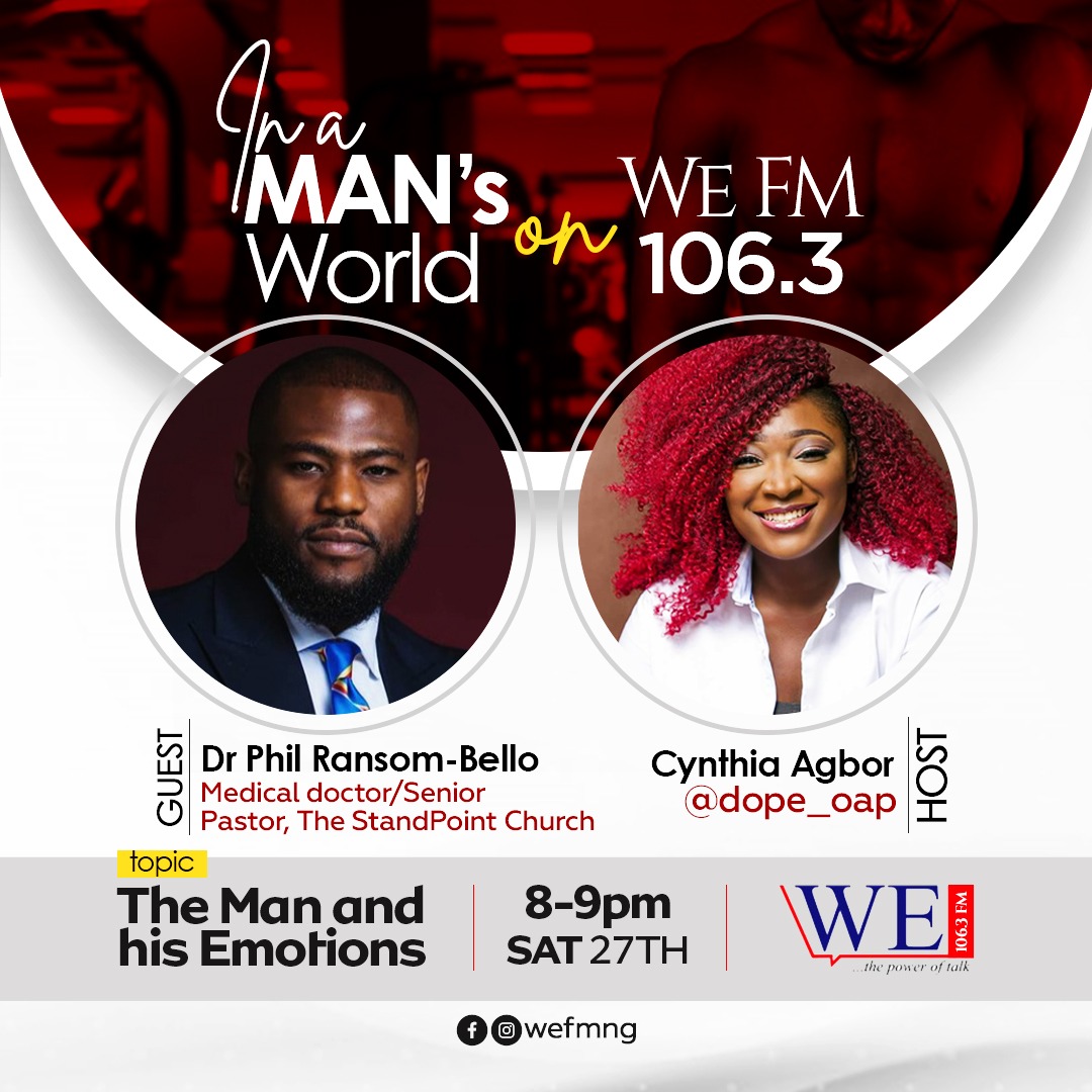 wefmng's tweet photo. The Man and his Emotions
#TheManandhisEmotions
#CynthiaAgbor
#DrPhilRansomBello
#Wefmng
#Wefm1063
#InAMansWorld https://t.co/8iJBjtlgwK