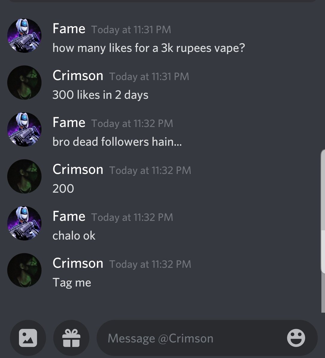FamePlayz's tweet photo. 200 likes and @LOLCRIMSONN will buy me a 3k rupees vape.
like+rt is appreciated❤ https://t.co/b6w7dVoq1w