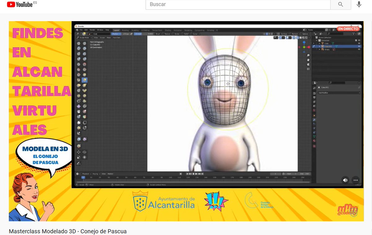 MMM_Academy's tweet photo. ‼️ AHORA EN DIRECTO📺🙋‍♀️ ‼️ 
¡Únete a los #FindesVirtuales #Alcantarilla!😏 
👇👇👇👇 #Modelado3D #conejodepascua
https://t.co/PSzOsJwssx https://t.co/yyXL1EVowK