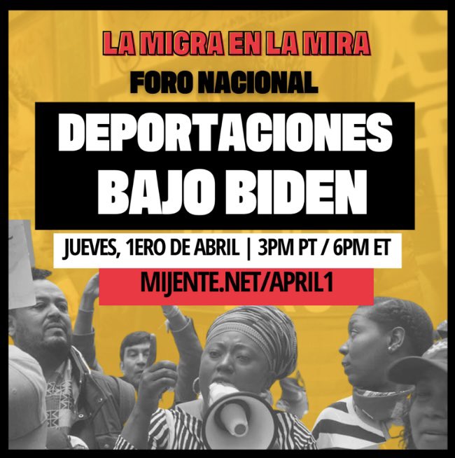 Join us at the national 'Deportations Under Biden' #EyesOnICE forum to learn from individuals who've been impacted by the largest immigration detention system in the world &amp; our next steps: bit.ly/forum-april-1
