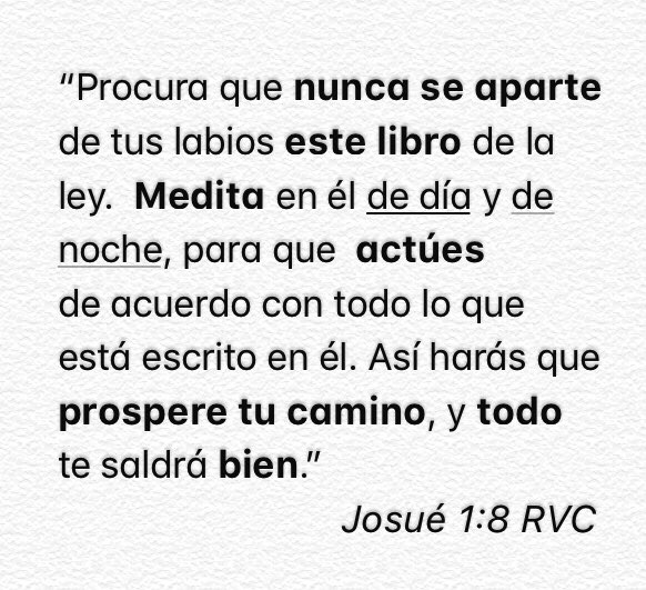 OracionVida's tweet photo. “Procura que nunca se aparte de tus labios este libro de la ley.  Medita en él de día y de noche, para que  actúes 
de acuerdo con todo lo que está escrito en él. Así harás que  prospere tu camino, y todo te saldrá bien.”
Josué 1:8 RVC

https://t.co/nkrz9BRzNr https://t.co/aNHpKDDSMN