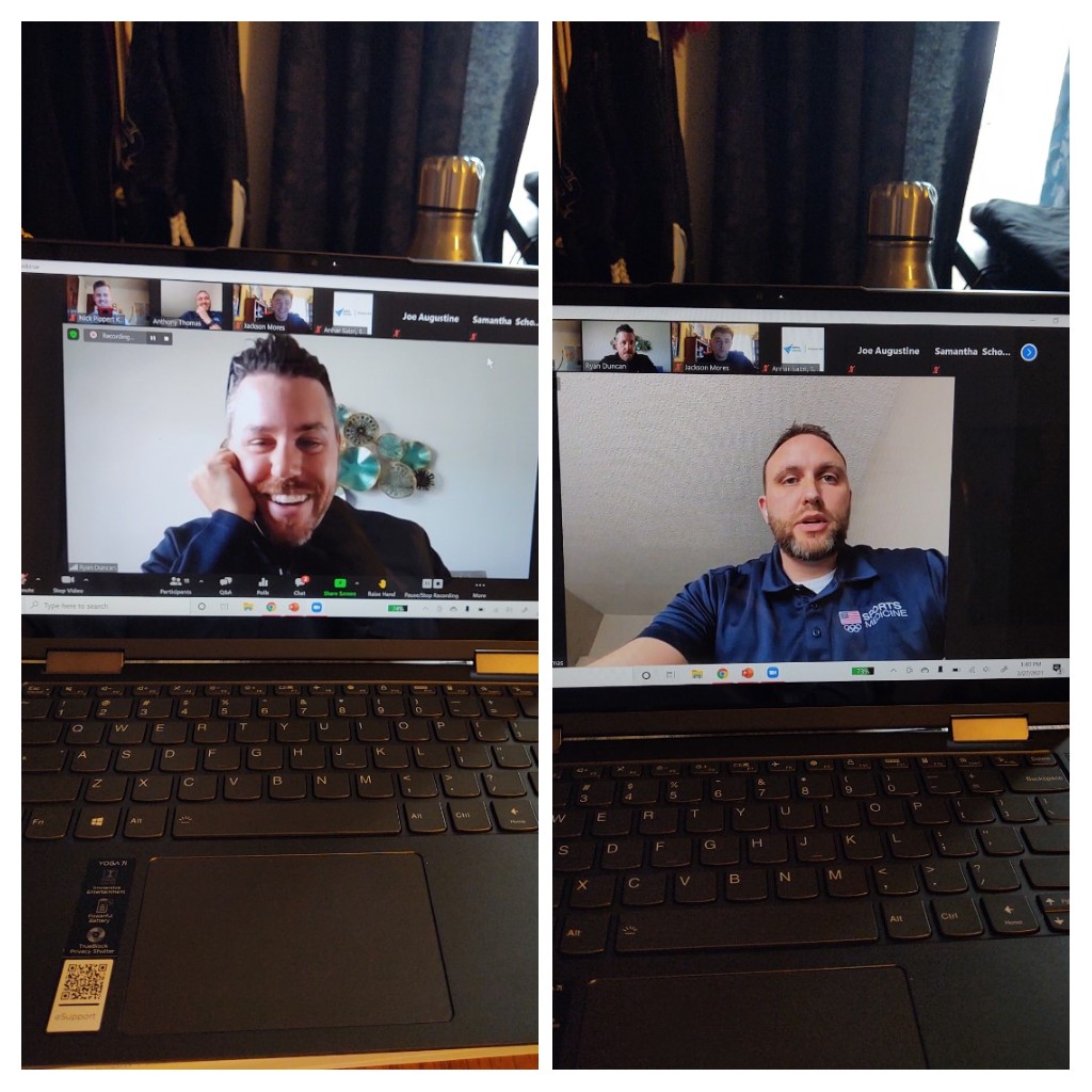 nick_pippert's tweet photo. We are hanging out with Ryan Duncan and Anthony Thomas both Chief Delegates from MO and KS respectively. The discussion about advocacy for Physical Therapy is always a good one. Happy to be a part of this important discussion. #midweststudentconclave2021 #PTfam https://t.co/rKpCrw9QyB