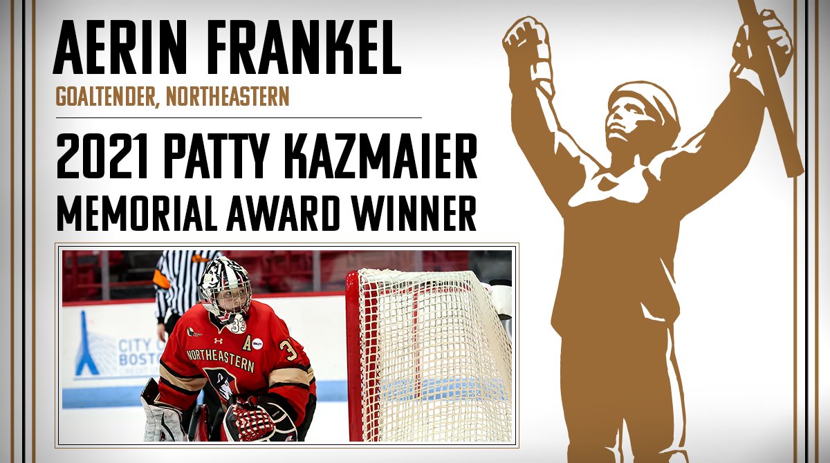 usahockey's tweet photo. Congratulations to @GoNUwhockey goaltender @aerinfrankel__, the winner of the 2021 #PattyKaz Award! → https://t.co/yMkodUhV4p https://t.co/xcZfswtp1F