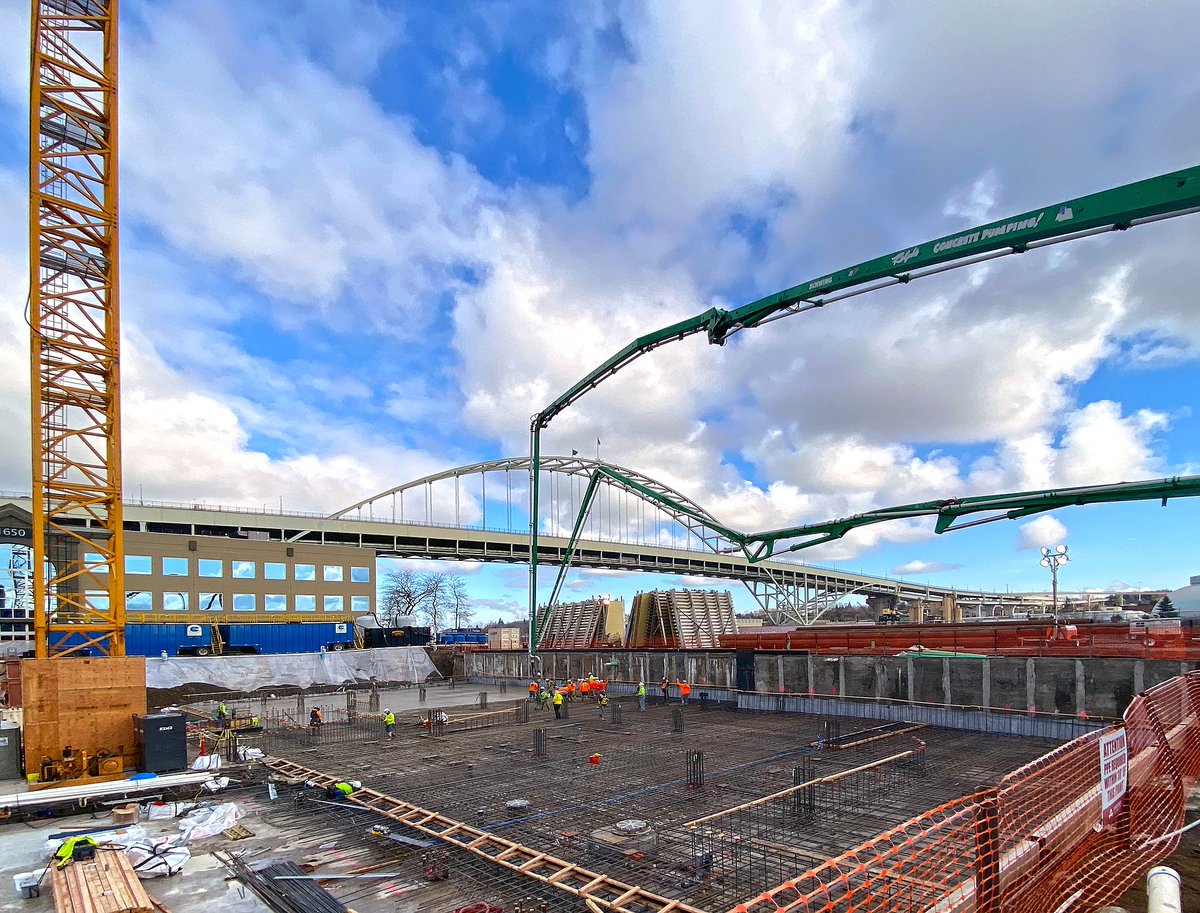 Andersen_Const's tweet photo. At the Fremont Tower in Portland, we poured the first of three basement slab pours—approx. 1,270 yards of concrete delivered in 130 truckloads! Thanks to Ralph's Concrete Pumping &amp; @CalPortland for the amazing service, &amp; a big thanks to our Andersen Concrete laborers &amp; finishers! https://t.co/QpJH4D9XZQ