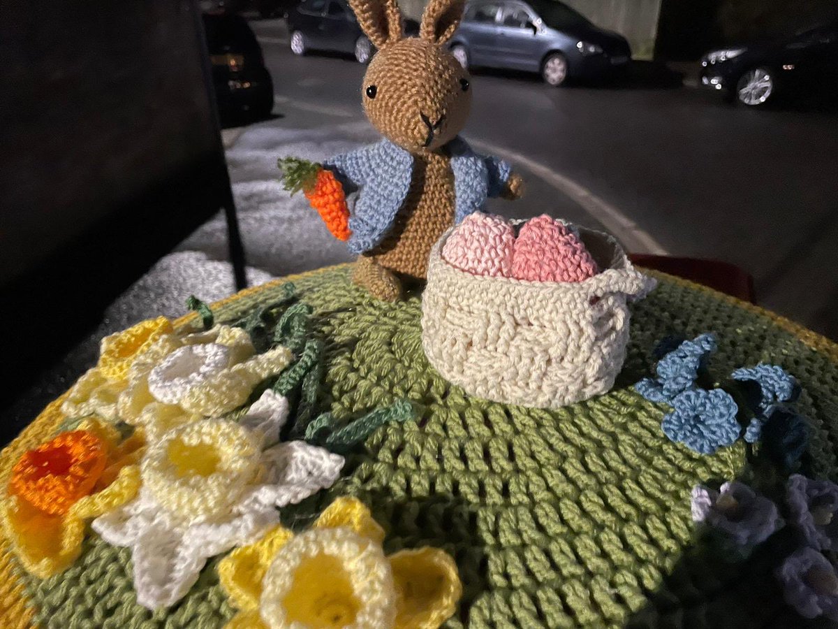 abbiebkk's tweet photo. @ruislipcrafts I’m so proud of my sister Rebecca for her #postboxtopper in Ruislip. The post lady was very happy to see Peter Rabbit tucking in to his Easter eggs and I’m pleased to report that he survived the night. It’s such a fantastic idea. QR code on way so people can donate https://t.co/Iml82UqNs9