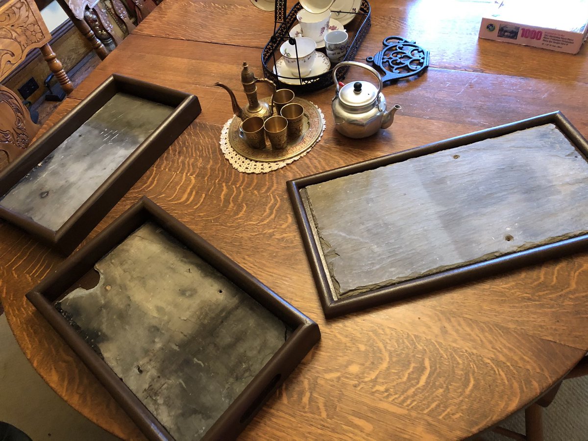 KerrieEKaufmann's tweet photo. My dad turned slate from my old roof into tea tasting trays!!!! Can’t wait for my next tasting!! #teatasting #teatrays #kerriescupoftea https://t.co/1HEqfaVHw8