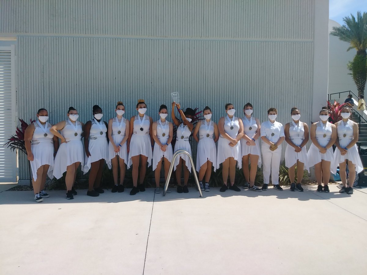 With our bronze medals and our trophy!  Go Wolves! Go Blue Brigade!  Go Color Guard!