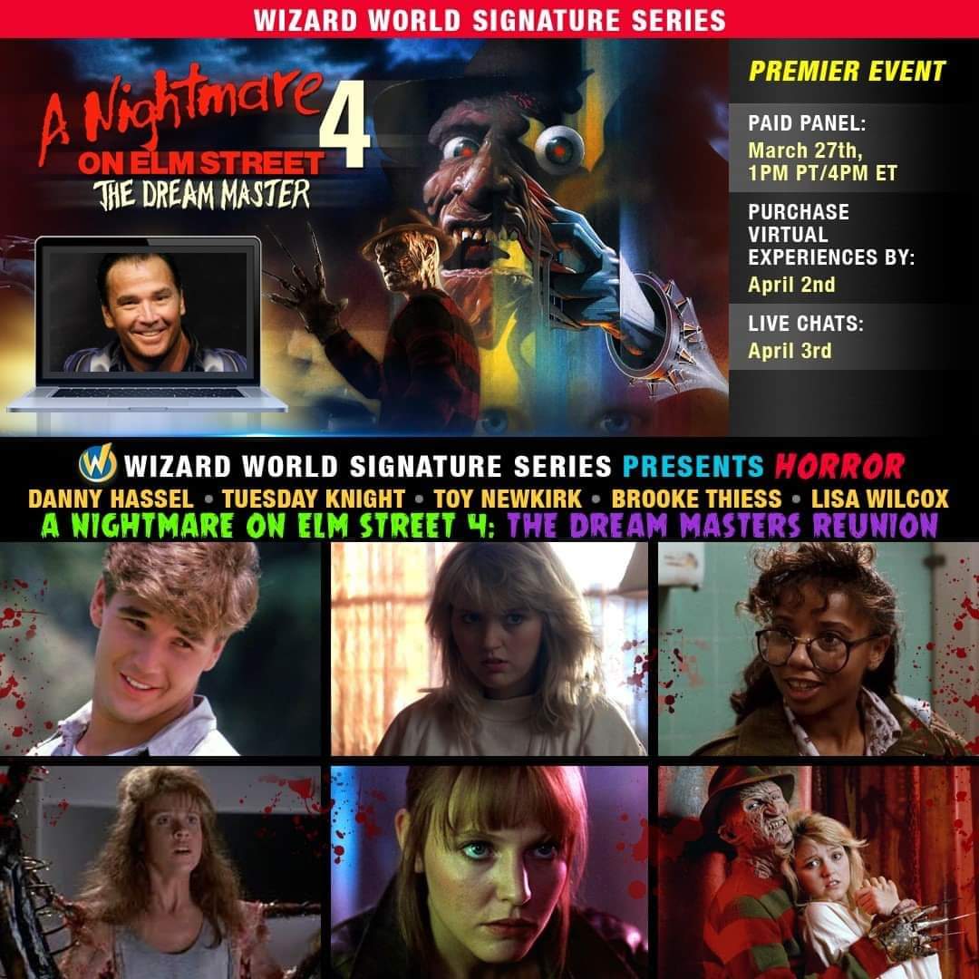 FANEXPOHQ's tweet image. Live Chats, Photo Ops, Recorded Messages &amp;amp; Autographs w/  #DannyHassel @Radio8Ball @Knighttues
#ToyNewkirk #BrookeThiess &amp;amp; @LisaWilcox1 are still available!

🎟️👉wizardworld.com #WizardWorld #WizardWorldHorror #HorrorSignatureSeries #NightmareOnElmStreet #DreamMaster