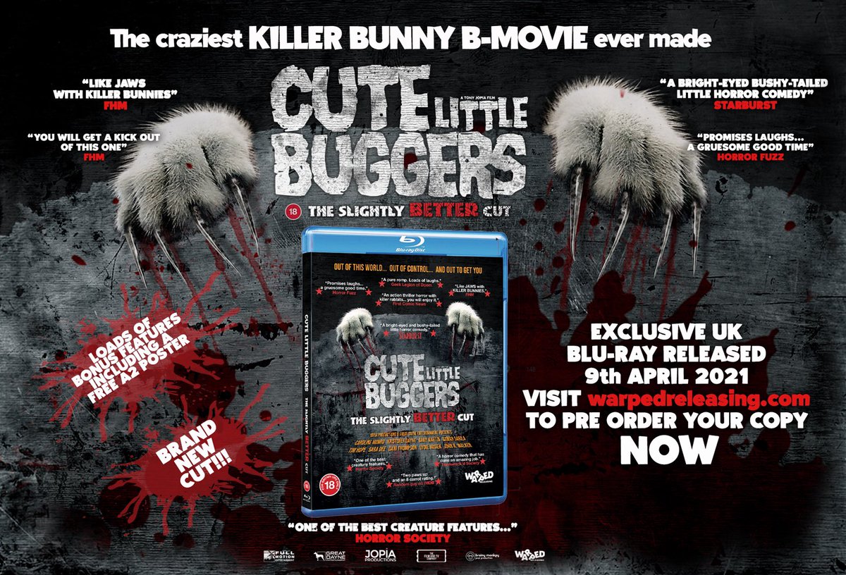 WarpedReleasing's tweet photo. Warped Releasing brings your the craziest killer BUNNY B-MOVIE ever made. You can finally own a newly created cut of Cute Little Buggers in the U.K. on limited edition Blu-ray. Pre order yours TODAY!!! #cutelittlebuggers 

https://t.co/2HXxmFvvZr https://t.co/zlxIiATHeO