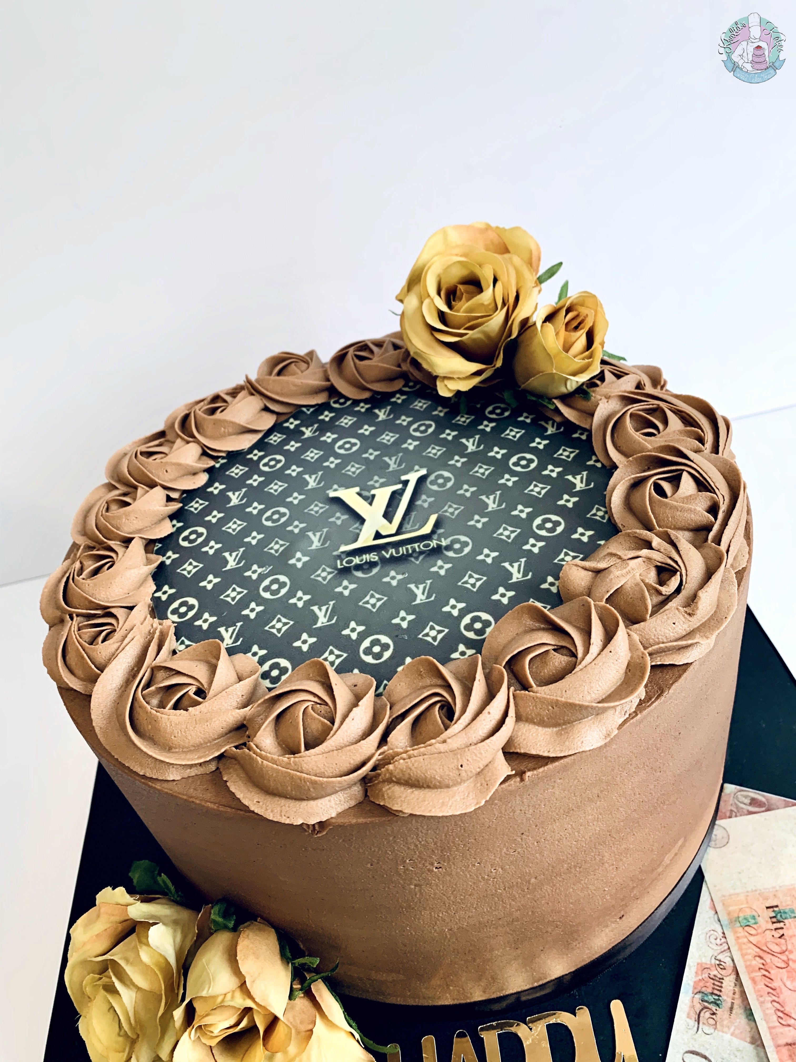 Khalids Kakes on X: A LV buttercream cake with a rich chocolate sponge and  ganache filling. Cute little cuppie to finish. #LVcake #expensive  #expensivetaste #designer #cake  / X