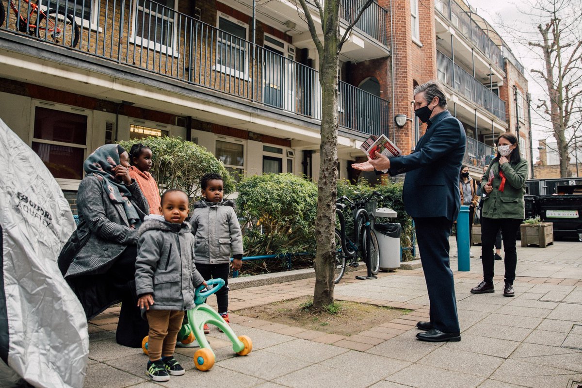 Keir_Starmer's tweet photo. Brilliant to be out campaigning today.

Government guidance in England lets parties talk to voters on the doorstep again.

And on Thursday 6th May we have one of the biggest set of elections in our history.

So join us to help Labour win.

Remember your mask! https://t.co/EZZ8H3IWdS