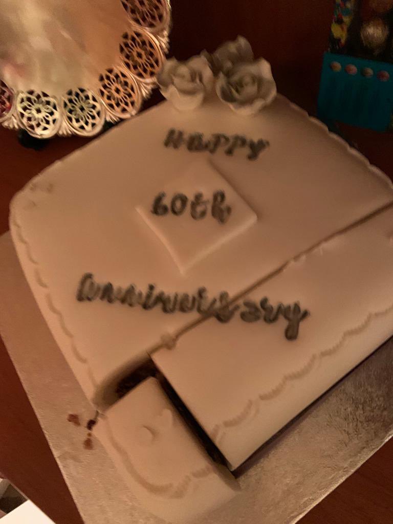 drgjgordon's tweet photo. Celebrating Mum and Dad’s 60th Wedding Anniversary tonight from afar with our small but wonderful family of Gordons, Polsons, Russells and Croslands...and Mum still has ‘going away’ hat! #diamondcouple @LastAlison https://t.co/h5YMUCJyjt