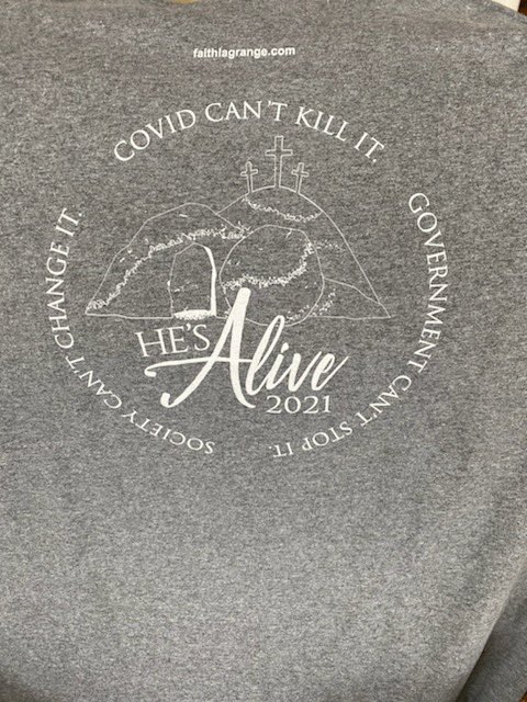 faithlagrange's tweet photo. He’s Alive T-shirts available @ Faith tomorrow. $10 tomorrow. Come get yours. https://t.co/uHsm2mYps6