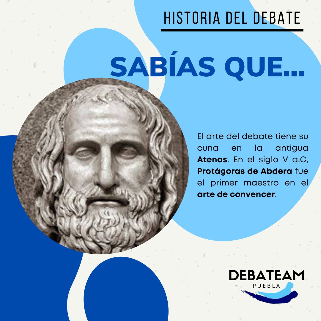 debateam's tweet photo. Protágoras de Abdera establecía que tener razón objetivamente es imposible ☝️y sólo se puede lograr a partir del desarrollo de argumentos 🗣 del más alto nivel.

¿Te interesa conocer sobre la historia del debate? 👀

#SabíasQue #Debate #Historia #DebaTeam https://t.co/Izlr6idh1v