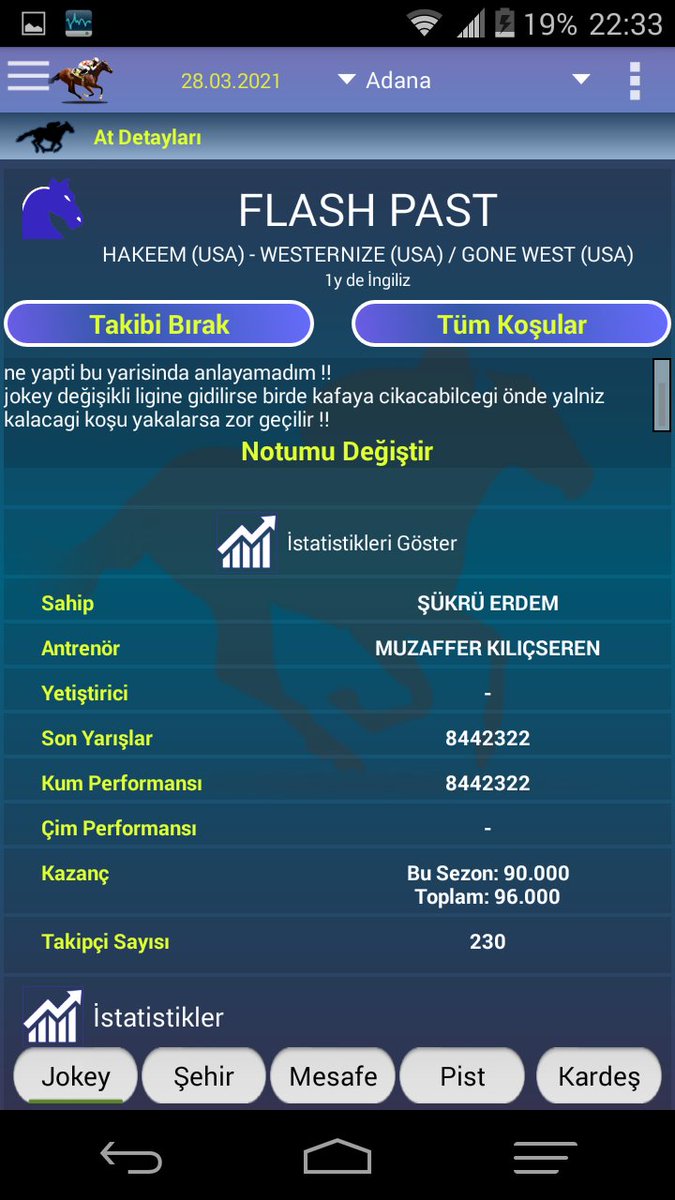 Oz1981can's tweet photo. Yarın Adana,da
Önde rahatsız edeceği rakip göremediğim koşuda beyaz bayrak ayna yarışı yapmasını bekkediğim
Takipden ,
#FLASHPAST ★ https://t.co/ci6oZulofR