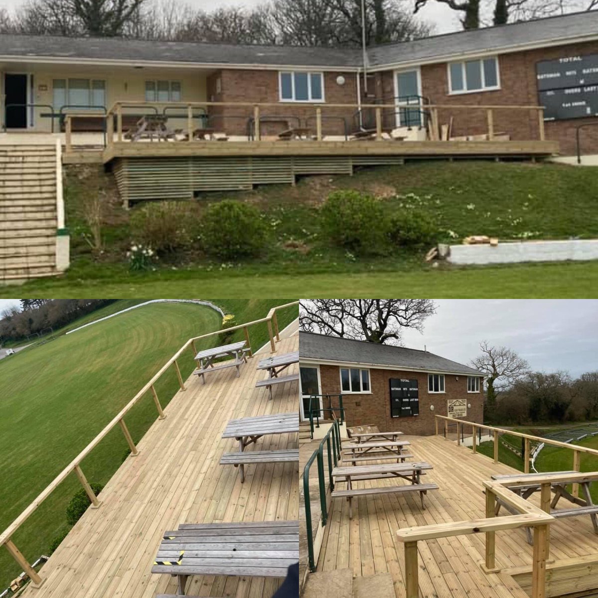 FalmouthCC's tweet image. The decking has been built, all ready for an outside social are for the summer at HDO 👍✅💚💛 #newdecking #outsidesocialarea #summeriscoming #FCC #Cricket