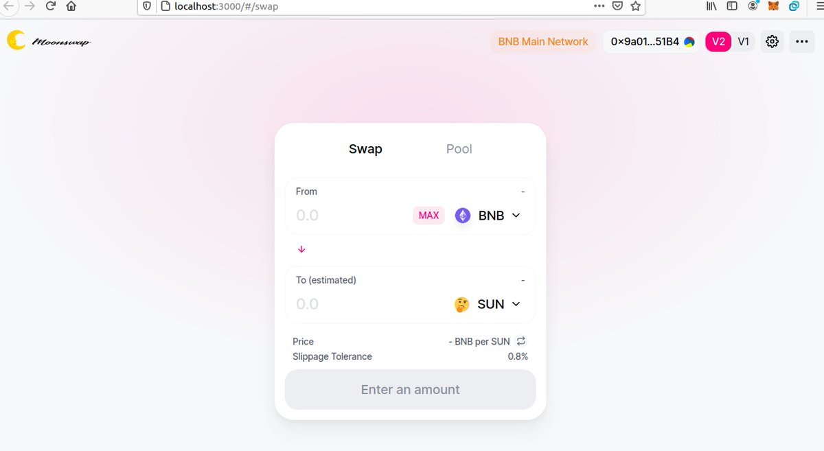 SUNxMoonswap's tweet photo. we have finished building our own web dapps, just change the theme and upload it on the moonswap website as well as yield farming

#BSC #SUN #MOONSWAP #BinanceSmartChain #BNB https://t.co/osElX4tpd3